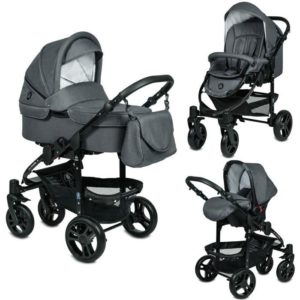 POUSSETTE TRIPLE COMPACTE noire, conforme à la norme européenne EN