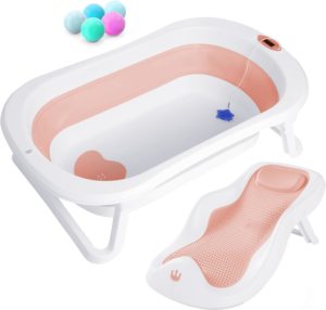 Baignoire Bébé Pliable avec Transat de Bain et Thermomètre Intégré